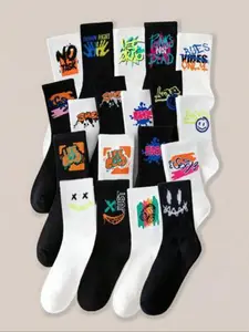 5/10 Pairs Teen Long Socks, Men's Mid-Calf Socks, Graffiti Streetwear Casual Sports Socks, Street Style Fashion Socks, Student Socks, Random Colors