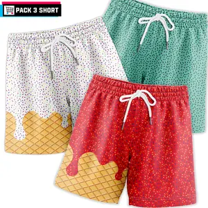 Pack 3 ICE CREAM Unisex Shorts With 5 Inch Inseam, Mesh Short Contains Lightweight, Breathable Perfect for the Gym, Gift for him, Gift For Her, Gym Gift
