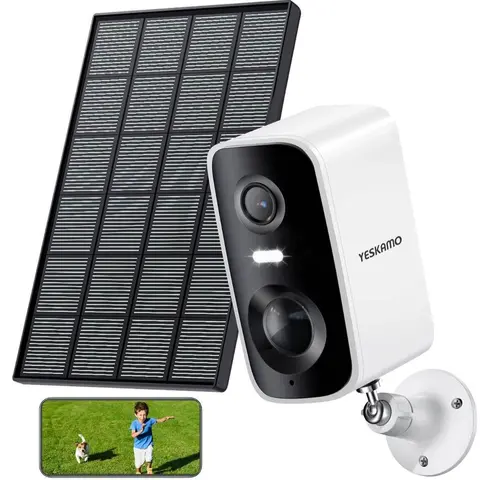 2K WiFi Solar Outdoor Security Camera Wireless Battery with Solar Panel 2.4Ghz Ful HD PIR Human Detection Crystal Colorful Night Vision Siren Alarm IP66 2-Way Talk Easy Setup for Home Courtyard Baby Monitoring
