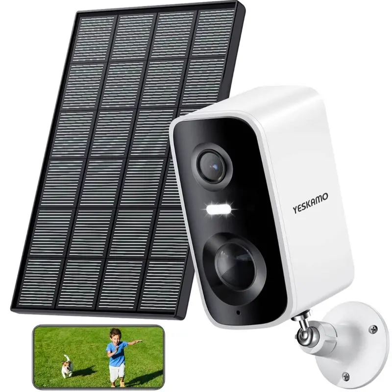 2K WiFi Solar Outdoor Security Camera Wireless Battery with Solar Panel 2.4Ghz Ful HD PIR Human Detection Crystal Colorful Night Vision Siren Alarm IP66 2-Way Talk Easy Setup for Home Courtyard Baby Monitoring