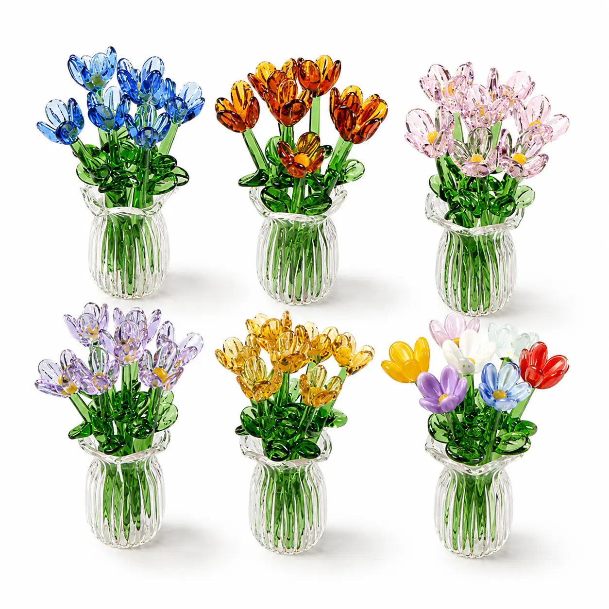 Handmade Glass Flower Bouquet, Artificial Flower Arrangement, Glass Preserved Flowers, Gift, Fresh-Looking Desktop Decoration, Car Decor, Beautiful Glass Flower Ornament