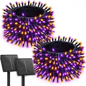 2 Pack Halloween Solar String Lights Outdoor, Total 144Ft 400 LED Twinkle Fairy Lights Waterproof with 8 Modes Auto On/Off for Patio Tree Garden Party Home Decorations (Orange&Purple)