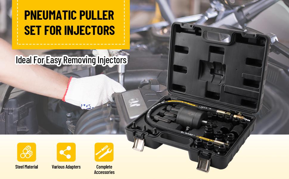 Pneumatic Injector Puller Kit for Diesel Engines 21pcs Diesel Injector Extractor Tool with Air Inlet Hose & High-Quality Chrome Vanadium Steel for Bosch Delphi Denso Siemens Injectors - Oil Wrench Set