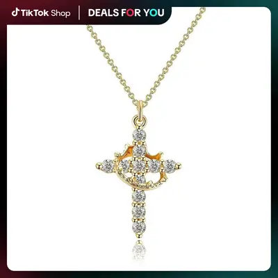 Gold Cross and Crown Necklace TikTok Shop