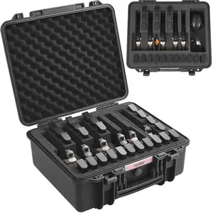 fathersdaygift VEVOR Hard Pistol Cases with Pre-cut Lining, Waterproof Dustproof Hard Gun Case for 6 Pistol, 19.3×17.1×8.3 in Lockable Pistol Case, Black