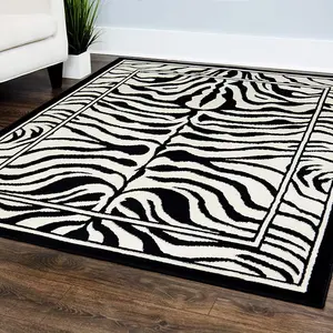 Zebra Print Rug for Living Room - Contemporary Area Rugs - Large Zebra Rugs - Animal Print Rug Black White