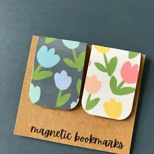 Magnetic Bookmarks - 2 Pack Tulip Pattern Bookmarks with Colorful Floral Designs