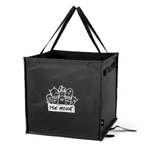 New Upgrade 64L Canvas Utility Bag, Durable Foldable Outdoor Trash Pouch W/Stake Loops, Multi-Pocket Camping Accessories Holder