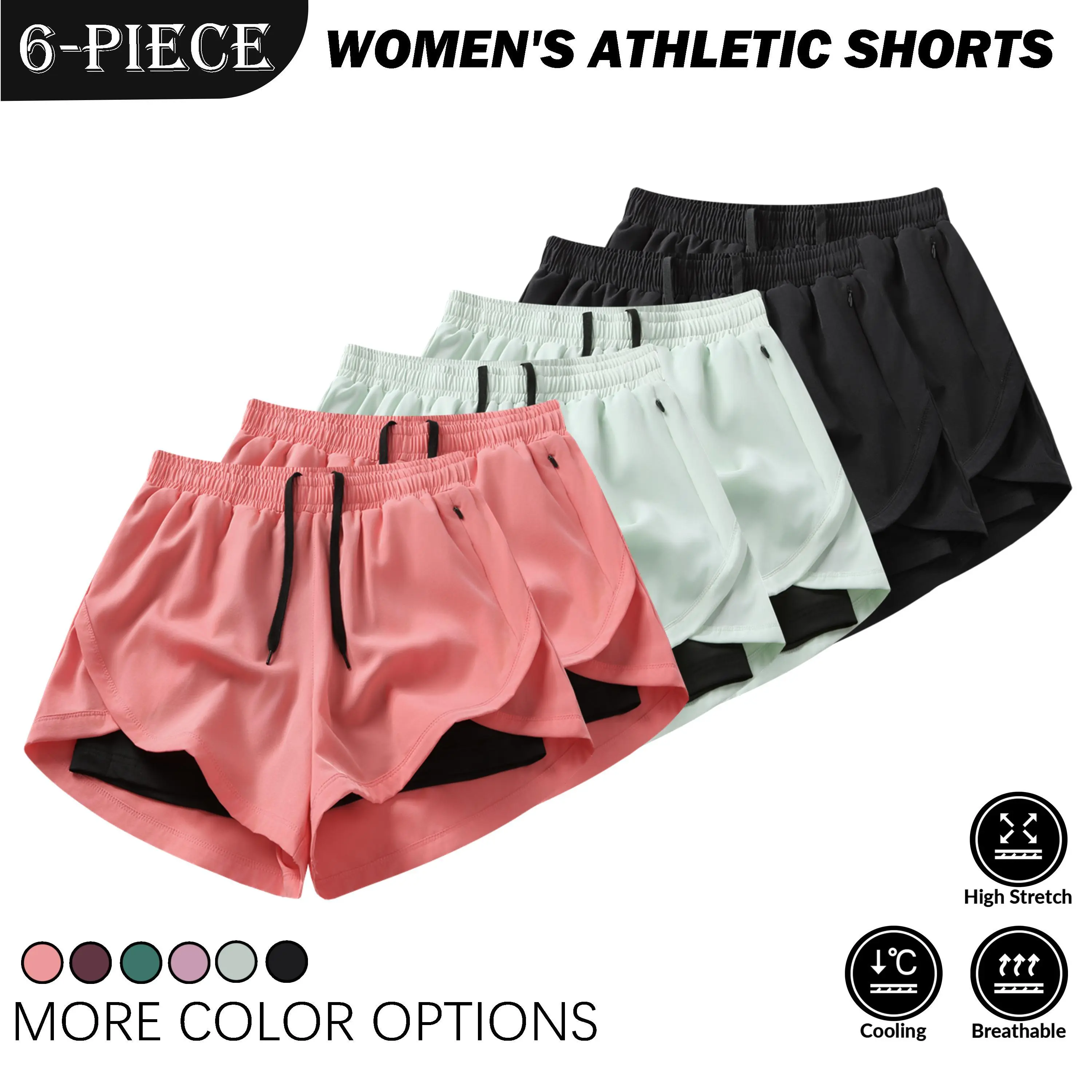 6-Piece Set — 2026 New Women’s Sports Shorts, quick-drying, breathable, anti-exposure 6-Piece Set — 2026 New Women’s Sports Shorts, quick-drying, breathable, anti-exposure