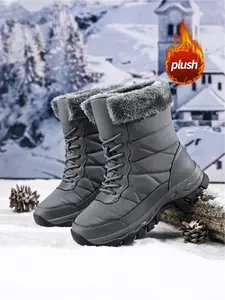 Stylish Women's Snow Boots - Gray-Toned Cozy Fleece High-Top Snow Boots, Thick Fur for Heat Retention, Non-Slip Sole, Frost-Resistant for Winter Outdoor & Daily Commute, Perfect for Everyday Outfits, Casual Warm Boots