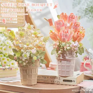 Pc300+ Granule Ice Cream Bouquet Large Pieces Easy to Assemble, Jasmine, Carnations, Tulips, Lilies, Teacher's Day Gift, Artificial Flower Decoration