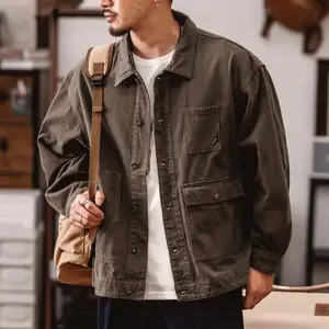 Fashion Vintage Loose Casual Men Cowboy Jacket Stylish Workwear Coat Multiple Pockets Spring Autumn Cotton Streetwear Outerwear Menswear Tops