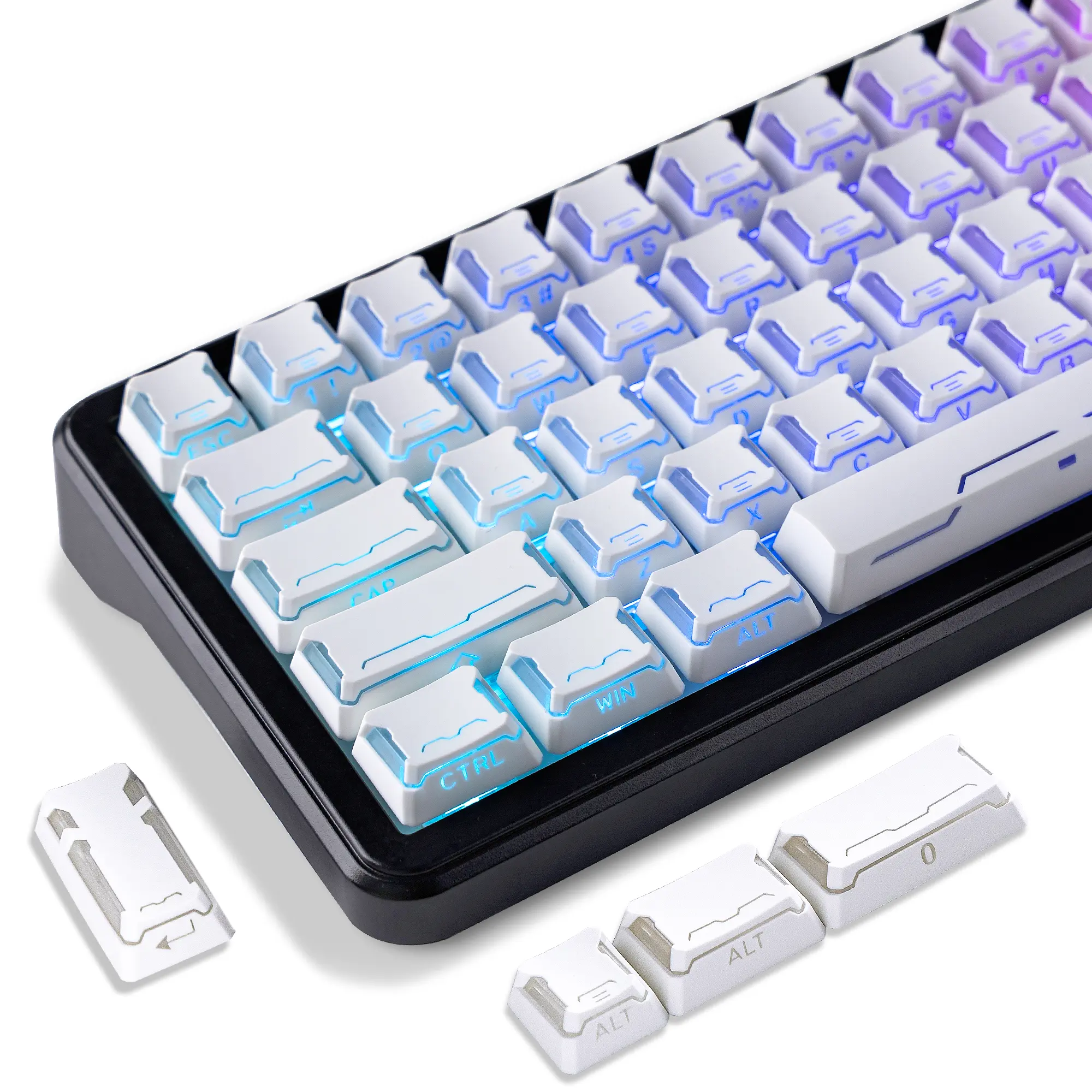 Womier 136-Keys Double Shot PBT Plastic Keycaps Set, Cherry-Shape Side-Print Shinethrough Custom Keycaps for 61/64/68/84/87/100/104/108 Mechanical Gaming Keyboards