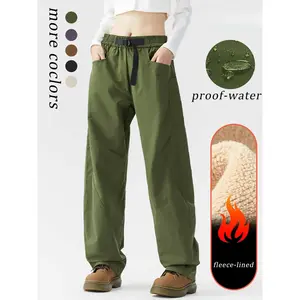 Women's Outdoor Hiking Pants, Windproof Waterproof Fleece Lined Thickened Loose Fit, New Trendy Mountain Climbing Workwear