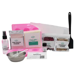 Soap Making Kit Bloom & Glow – Goat Milk Base with Rose Petals Chamomile Flowers & Pink Clay for Beginners