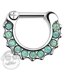 16G Green Opalite Brass Septum Clicker