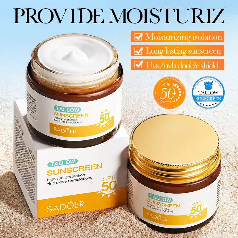 Beef Tallow Sunscreen Moisturizer SPF 50- Mineral UV Protection with Zinc Oxide - Gentle Non-Toxic Natural Daily Sunblock for Face & Body - Water Resistant,  Safe for Dry Skin, Moisturizing, Body Care, Fragrance-Free, Uv