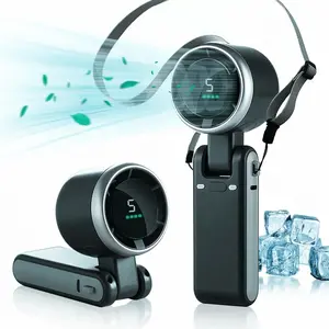 Westdeer Portable Handheld Turbine Fan, 5-Speed Personal Fan, 3000mAh Rechargeable Battery, Up to 12 Hours of Run Time, Compact and Portable, 3-in-1 Handheld, Neck-Wearable, and Desk Fan, A Must-Have for Beach Vacations, Perfect Summer Gift