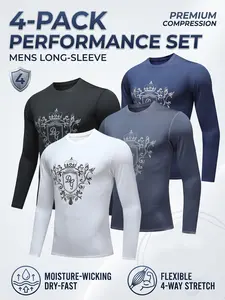 Men's 4-Piece Compression Long-Sleeve Set - Moisture-Wicking Compression Top - 4-Way Stretch Athletic Base Layer - Suitable for Daily Wear and Workouts