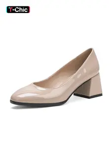 Women's One-Step Fashion High Heel, Pointed Toe Mid Heel, Casual PU Leather, Rubber Sole, Spring & Fall, Elegant Design, Elegant Heeled Shoes