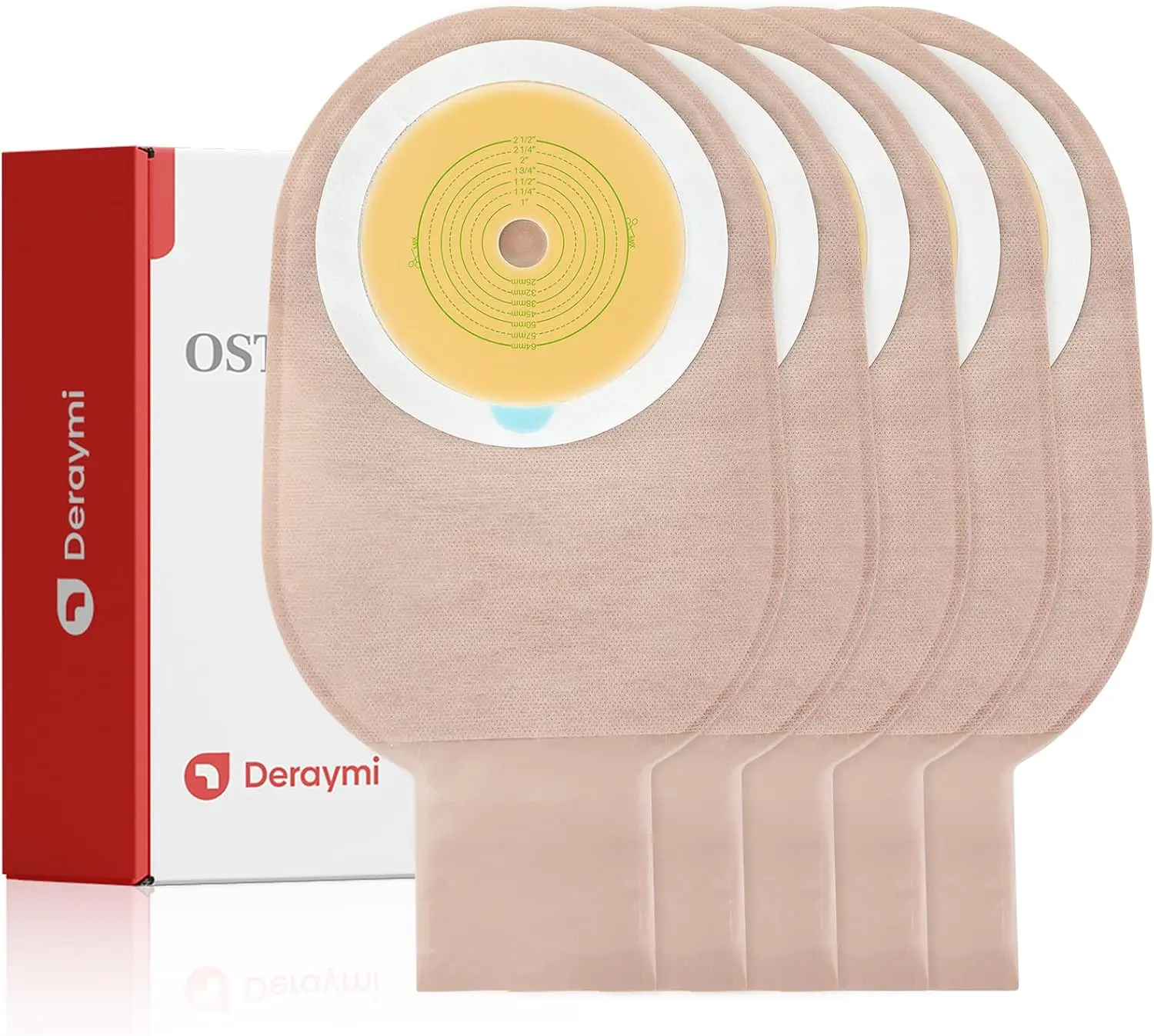 70PCS Colostomy Bags, DERAYMI Ostomy Supplies, One Piece Drainable Ostomy Pouches with Clamp Closure for Ileostomy Stoma Care, 20 mm-64 mm Cut to Fit Dual-Layer Non-Woven Ostomy Supplies