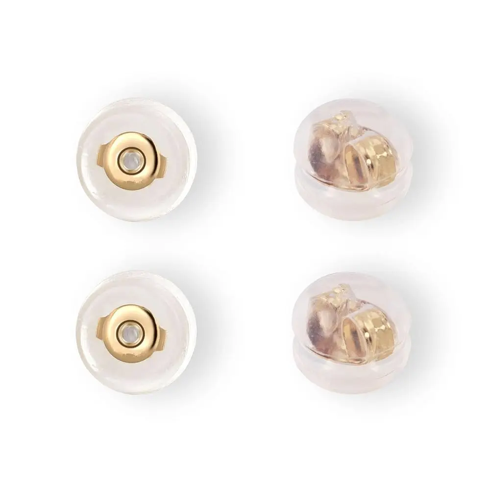 14K Real Solid Gold Earring Post and Backs Hypoallergenic Soft Clear Silicone Earrings Backings Ear Piercing Rubber Replacements Secure Safety for Studs Drop