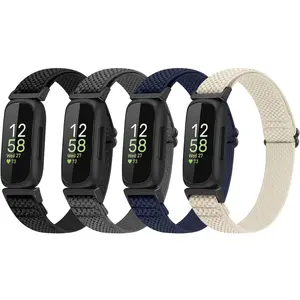 4 Pack Bands Compatible with  Inspire 3/Inspire 2/Inspire/Inspire HR/Ace 3/Ace 2 Band, Elastic Adjustable Nylon Loop Straps Replacement  Stretchy Wristband for Women Men