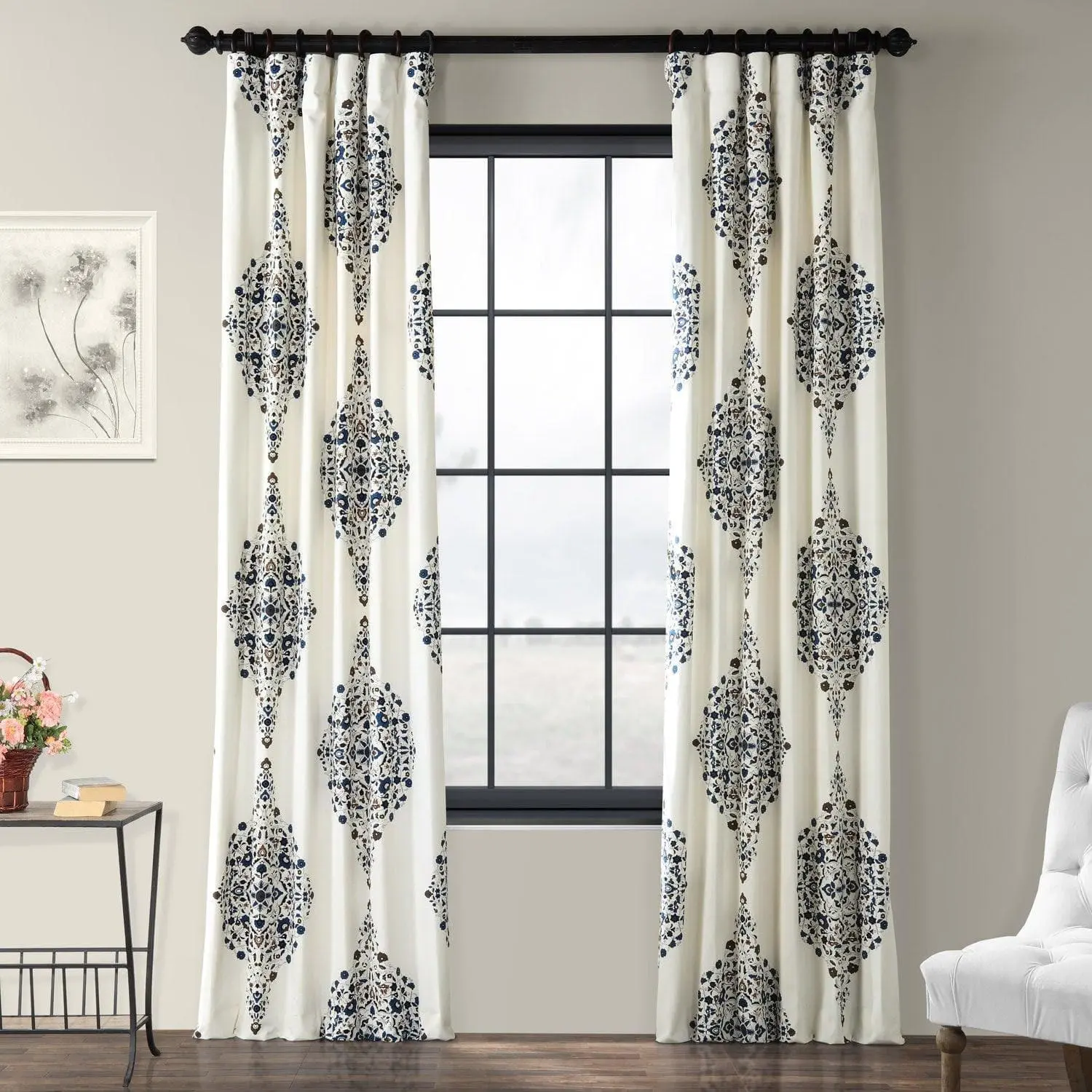 Half Price Traditional Kerala Emblem Printed Cotton Fabric Window Curtains - Room Darkening, Privacy Control Window Covers, Curtain For Windows, 100% Cotton Curtains