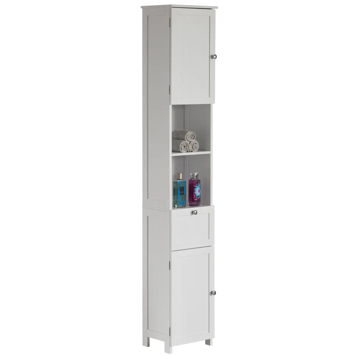 212 MAIN White Freestanding Tall Tower Bathroom Linen Storage Cabinet with Open Shelves, Suitable for Bathrooms and Vanities