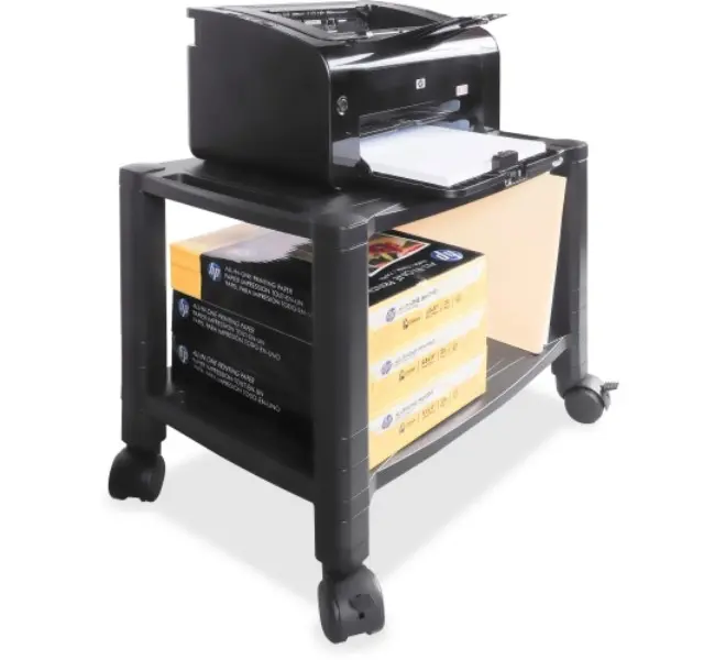 Functional Pre-Assembled 3-Shelf Printer Stand - Black, Ideal for Fax Machines, Commercial & Office Furniture Use, Rectangular