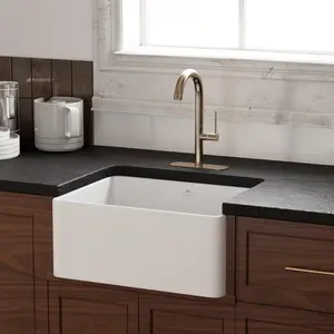24 Inch White Apron Front Farmhouse Sink, Porcelain Kitchen Sink, Fireclay Single Bowl Farm Sink, Compact Smooth Apron Sink with Protective Grid and Strainer