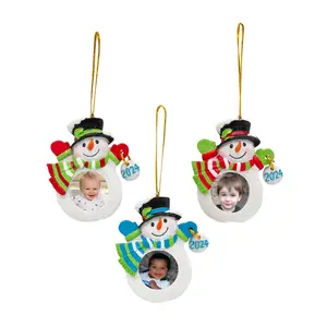 3 1/2" 2024 Snowman with Picture Frame Resin Ornaments - 12 Pc.