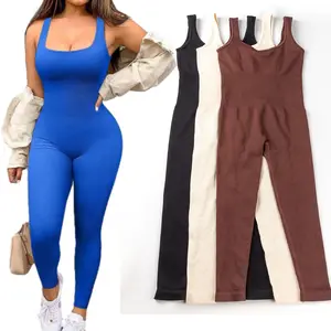 Women'S Autumn And Winter Sleeveless Square Collar Long Jumpsuit, 90% Nylon And 10% Elastic Fiber Fabric Comfortable, Thick, Impermeable Washable And Reusable, Suitable For Any Activity Occasion, Exercise, Fitness, Pilates, Running, Yoga