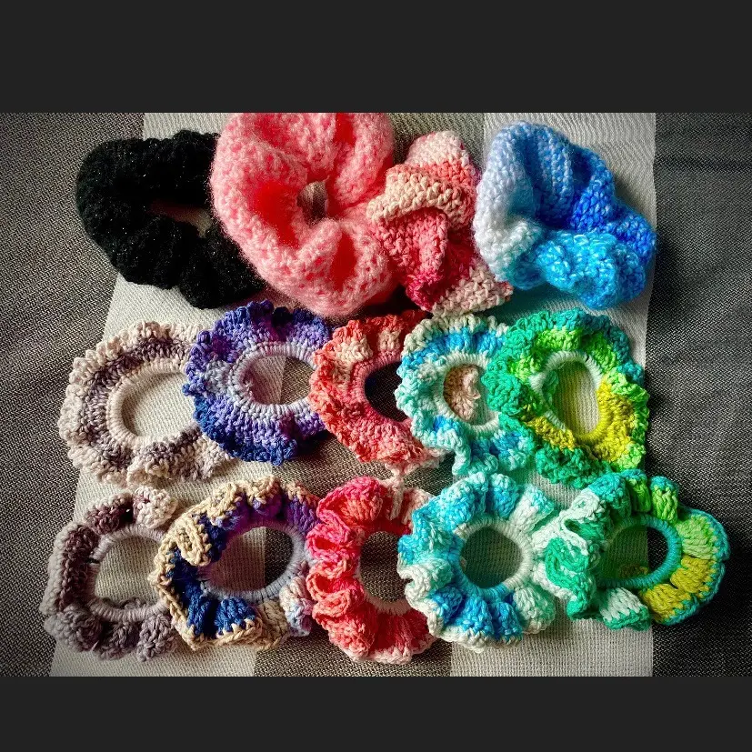 Crocheted hair scrunchies