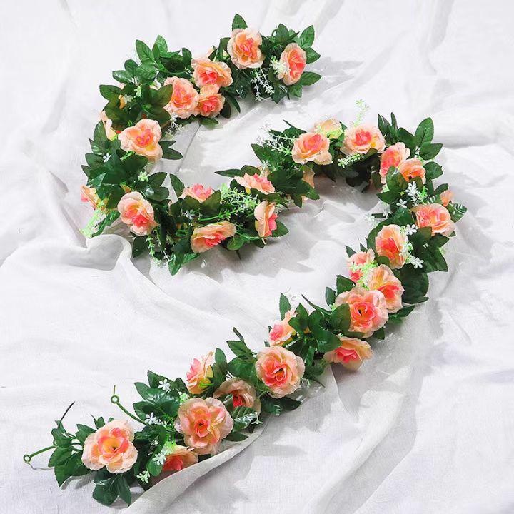Artificial Silk Rose Flowers Ivy Garland for Wedding Home Decoration Indoor Ceiling Decoration
