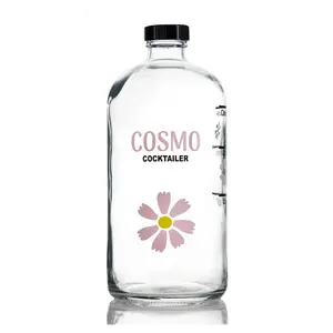 Cosmo Cocktailer Bottle Drinkware 32 oz Clear Glass Tumbler with Pour-to Lines for Easy Mixing Reusable & Washable Portable Mug for Cocktails