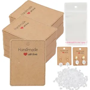 150 Pack Earring Cards for Jewelry Packaging DIY Earrings Holder Display Card with Bag for Studs Selling Brown 5x6.5cm