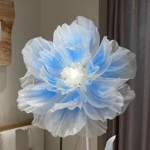 【Dancing Petals】Large 32inches Artificial Flowers Silk Poppy floor Flower 60inches Silent Opening & Closing automatically Wedding Decor Party Decoration T Stage Layout Window Display Simulation Flower