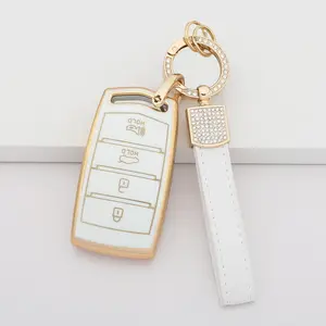 Key Fob Cover for Genesis G70 G80 G90 Accessories Bling Key Chain Case Shell Protector 4 Button White Gold TPU
