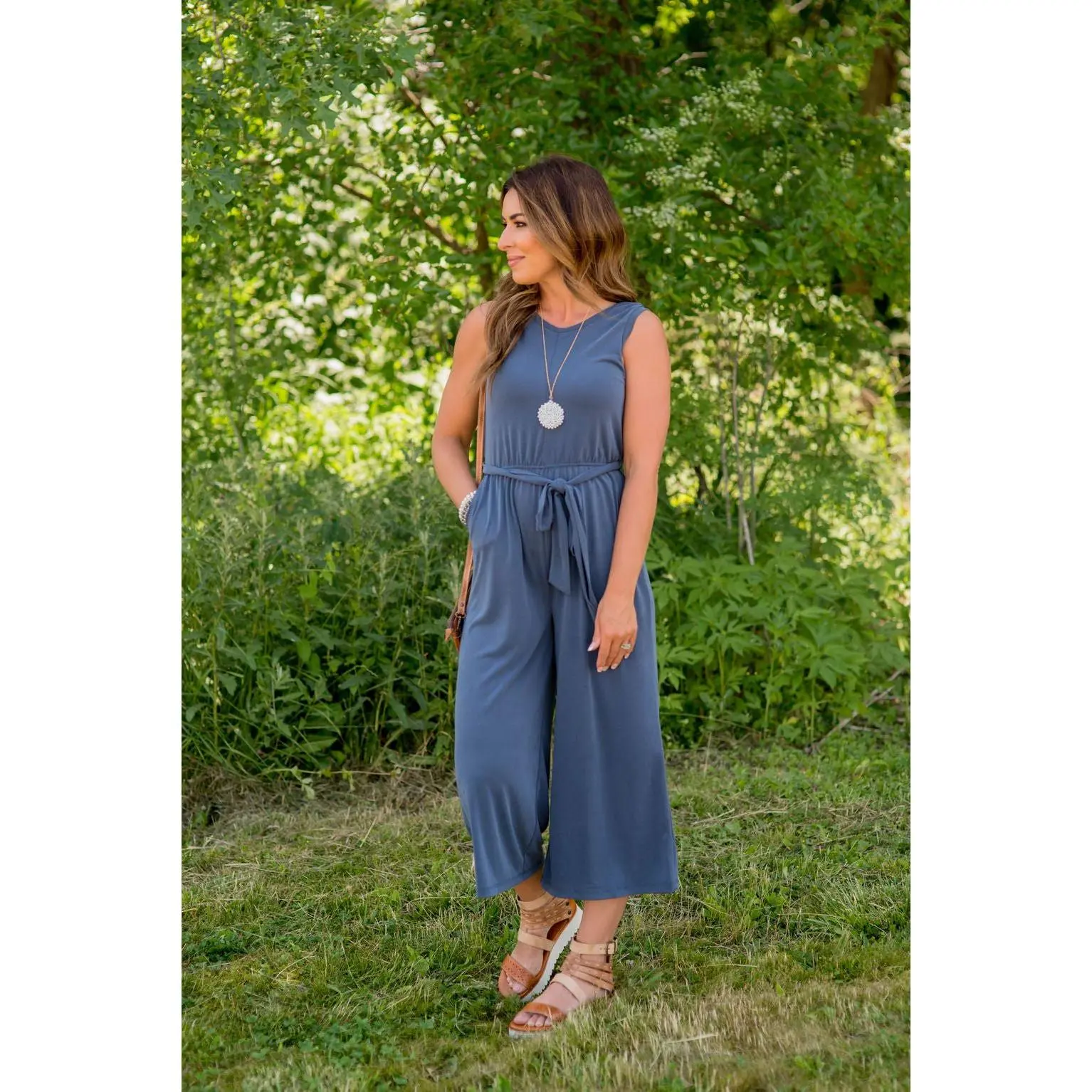 Tie Waist Cropped Jumpsuit