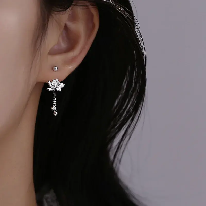 Women's 925 Sterling Silver Vintage Lotus Earrings - Screw-Back Design, Bowknot Accent, Cute Fashion Jewelry Gift for Women