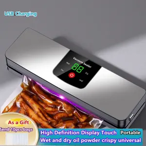 USB Rechargeable Vacuum Sealer Machine with LED Display, Dual Moisture Modes, Portable Food Saver, Essential for Travel Camping, Home Kitchen Tool, Vacuum Sealing Machine