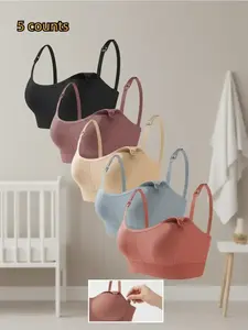 Women's Solid Detachable Adjustable Strap Nursing Bra Set, Front-Closure Bra, Soft Comfortable Breathable Pregnancy Maternity Bra, Maternity Clothing, Maternity Lingerie