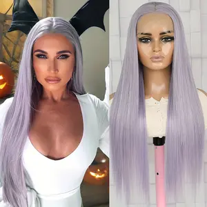 13X4 Light Purple Color Long Wig Straight Lace Front Wigs for Women 28 Inch Free Part Wigs Glueless Hair Replacement Heat Resistant Synthetic Soft Wig for Daily Party Cosplay Use, Costume Accessory, Daily Wear Wig, Natural Look Wig, Women's Wig