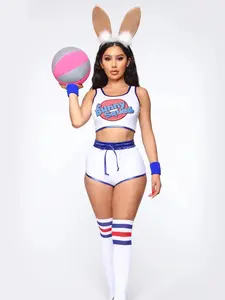 Basketball Bunny Babe 5 Piece Costume Set - White/Blue
