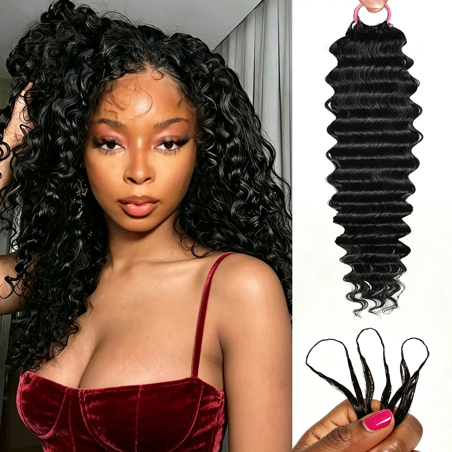 Atikual 18in 50g 40-Strand 100% Human Hair Extensions, Pre-Separated Bundles, Knotless Miracle Knots, Edgy Look Braids, Fragrance-Free Glueless Sewin Weave for Dates & Formal Events, Curly Black Women’s Luxury Quick Install Hairpieces