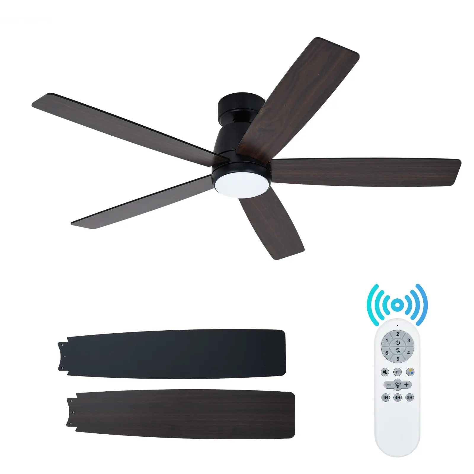 52" Lowprofile Flush Mount Ceiling Fan with 3-Color Dimmable LED Lighting, Matte Black, Quiet Reversible DC Motor, 6-Speed, Energy Efficient, Remote-Controlled, Indoor/Outdoor Fit for Bedroom, Dining Room