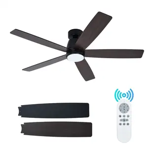 52" Modern Ceiling Fan with Lights and Remote, Quiet Reversible DC Motor with 6 Speeds, Dimmable LED Fan with 3-Color Temperature, Low Profile Flush Mount Design for Bedroom, Living Room & Dining Room, Energy Efficient, Matte Black