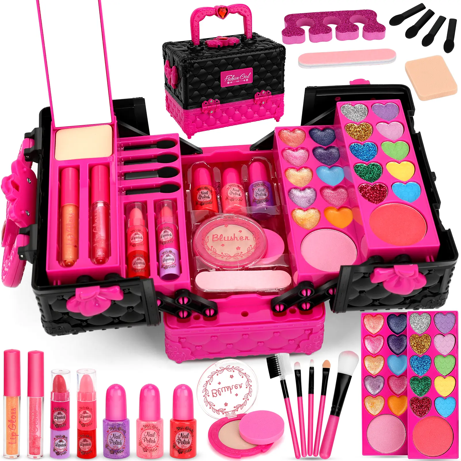 45Pcs Children's Cosmetics Set, non-toxic, washable cosmetic toy set, suitable for girls, princess role-play toys, beauty role-play toys, the perfect gift for birthday parties, holiday celebrations, and Christmas, suitable for girls ages 3–12. Miniature S