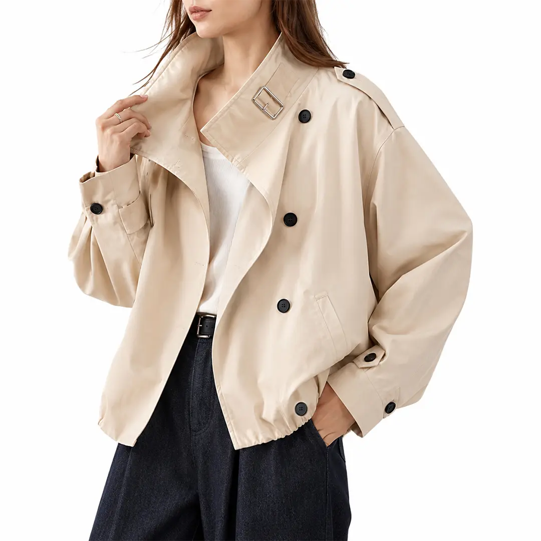 Yimoon Jackets for Women Trendy Vintage Trench Coat Turtleneck Crop Jackets with Pockets